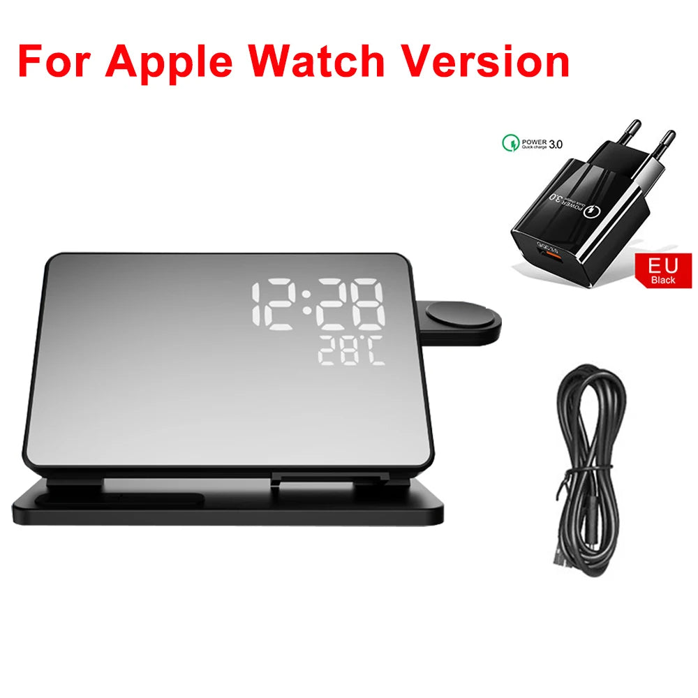 3 in 1 Wireless Fast Charging Station with Alarm Clock