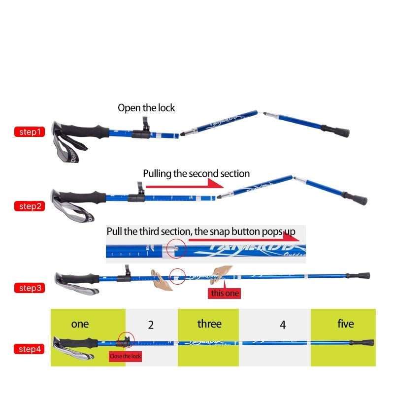 Adjustable Foldable Trekking Poles Lightweight Hiking Walking Sticks Aluminum Outdoor Trail Support