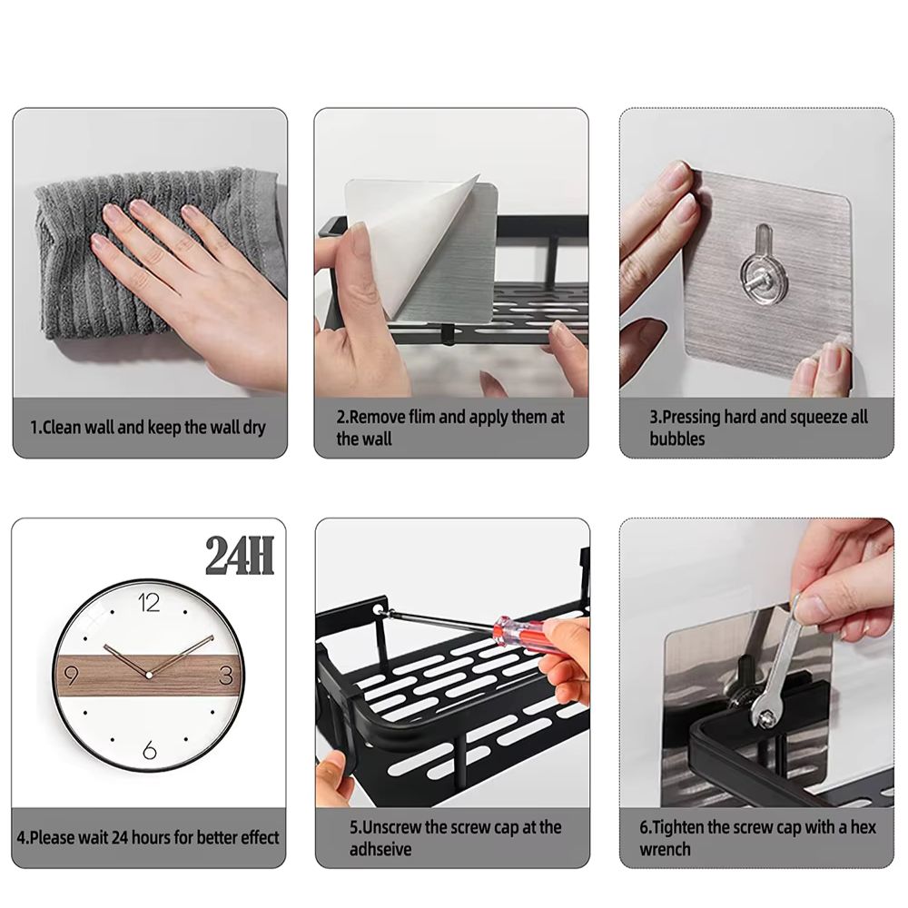 Aluminum Shower Caddy with Self Adhesive Mount and Drainage