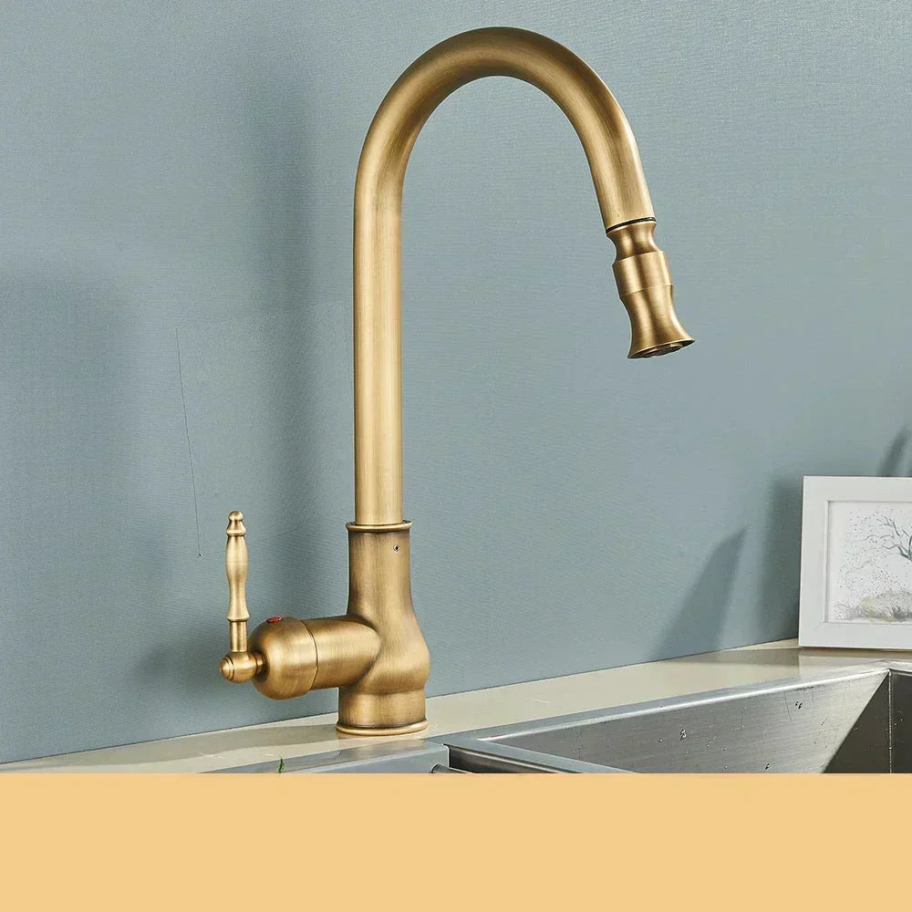 Antique Brass Kitchen Faucet Swivel Spout Mixer Tap