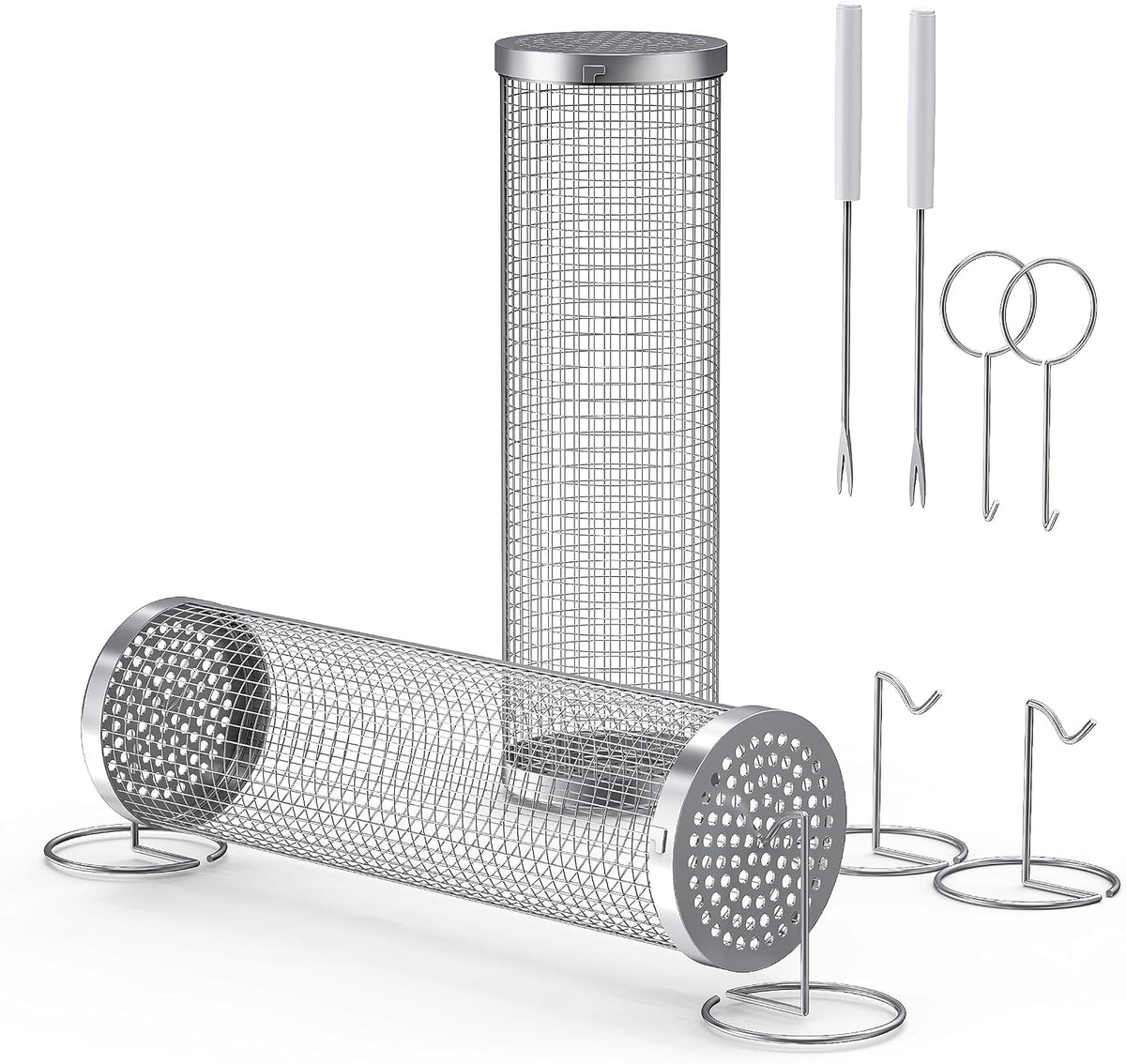 BBQ Grill Baskets Stainless Steel Set of 2 for Meat Fish Vegetables