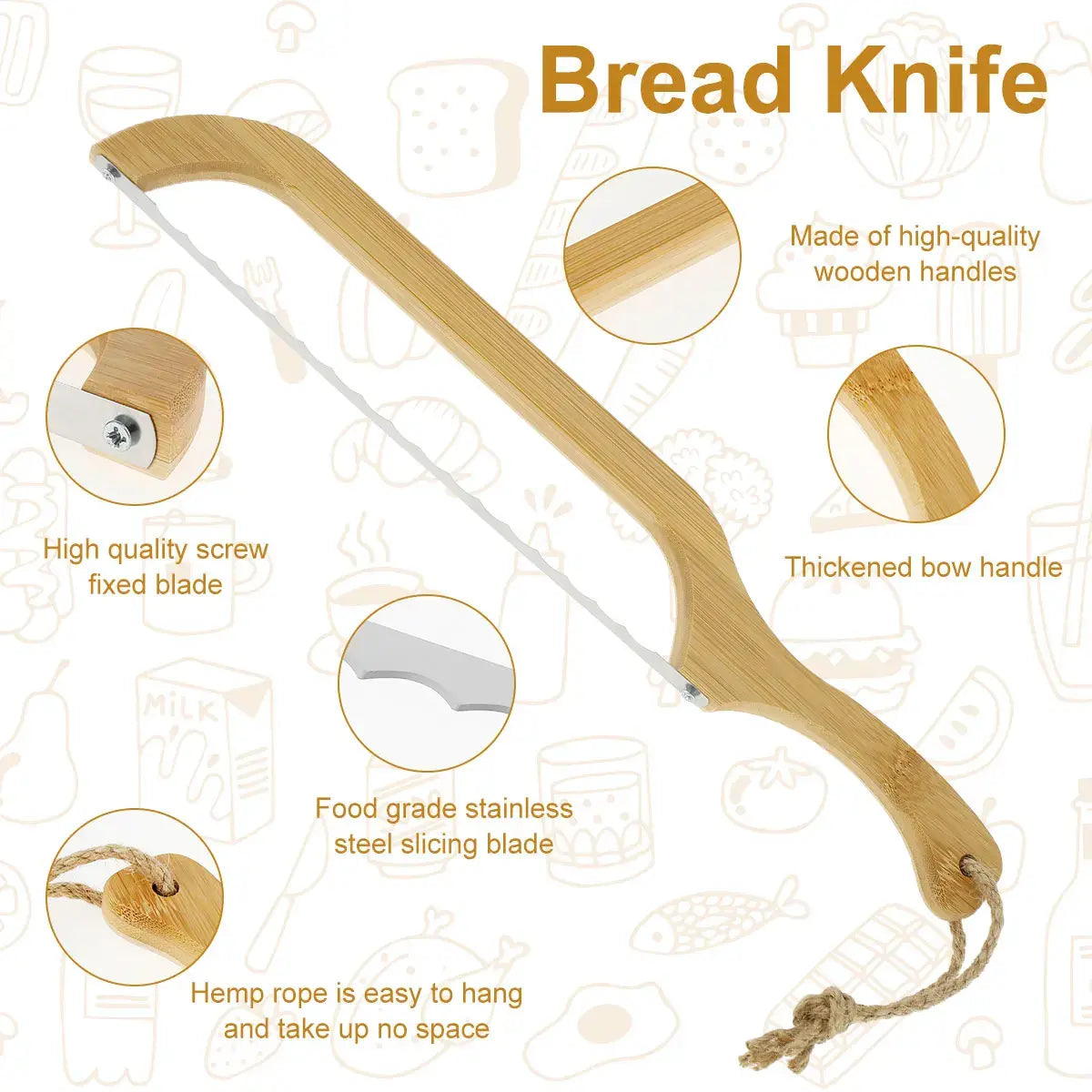 Bread Knife Serrated Stainless Steel Blade Wooden Handle
