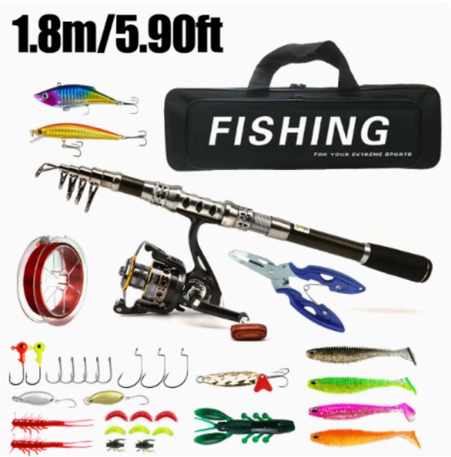 Carbon Fiber Telescopic Fishing Rod and Reel Combo with Carry Bag