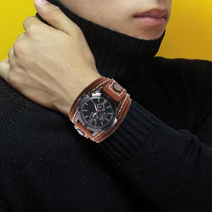 Classic Men's Leather Strap Quartz Watch Stainless Steel