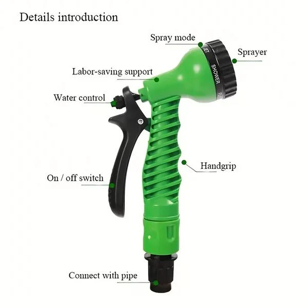 Expandable Garden Water Hose with Multi Pattern Spray Nozzle