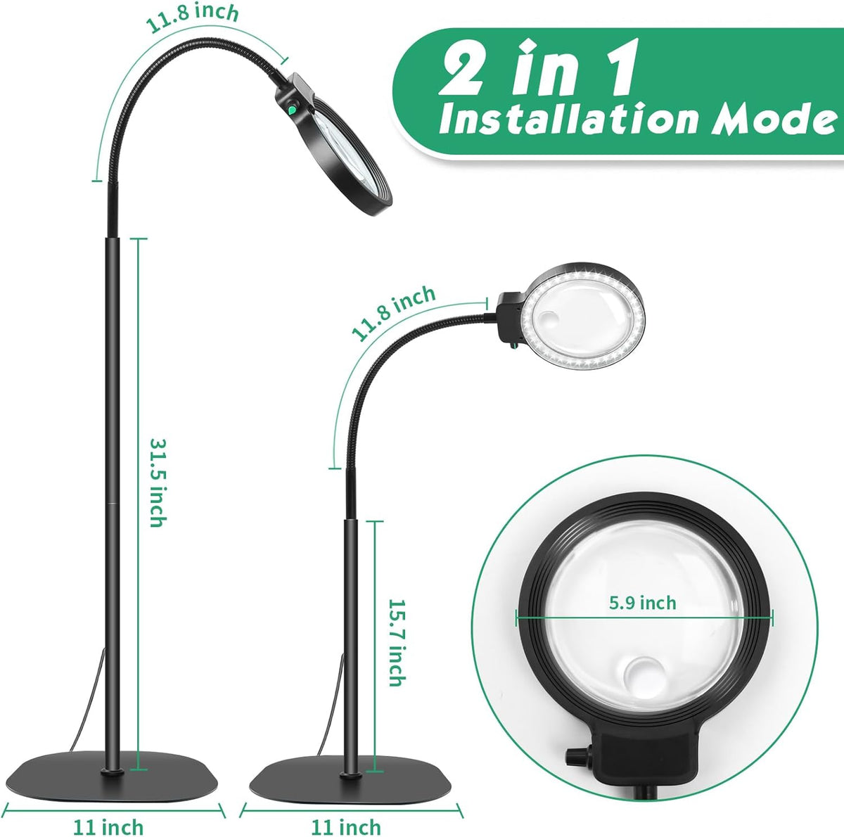 Hands Free LED Magnifying Glass Reading Lamp