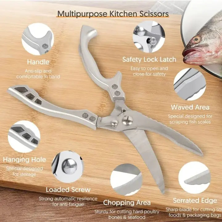 Heavy Duty Stainless Steel Kitchen Scissors for Meat Fish and Vegetables