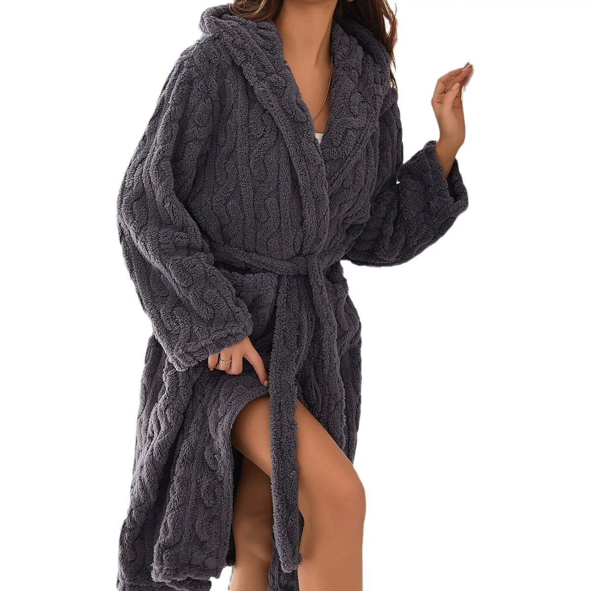 Hooded Coral Fleece Long Bathrobe