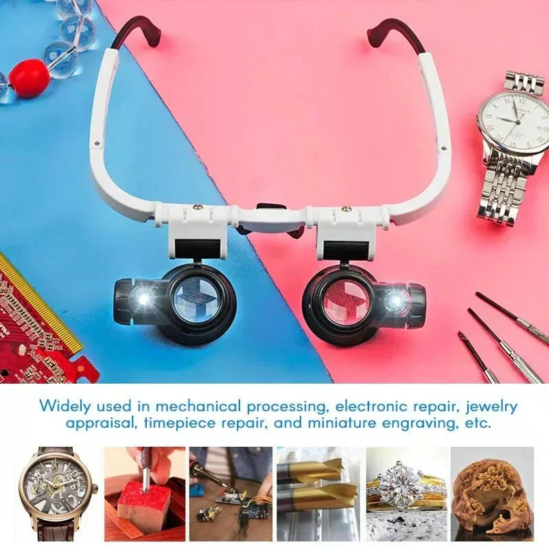 LED Head Magnifier Glasses with Interchangeable 8x 15x and 23x Lenses