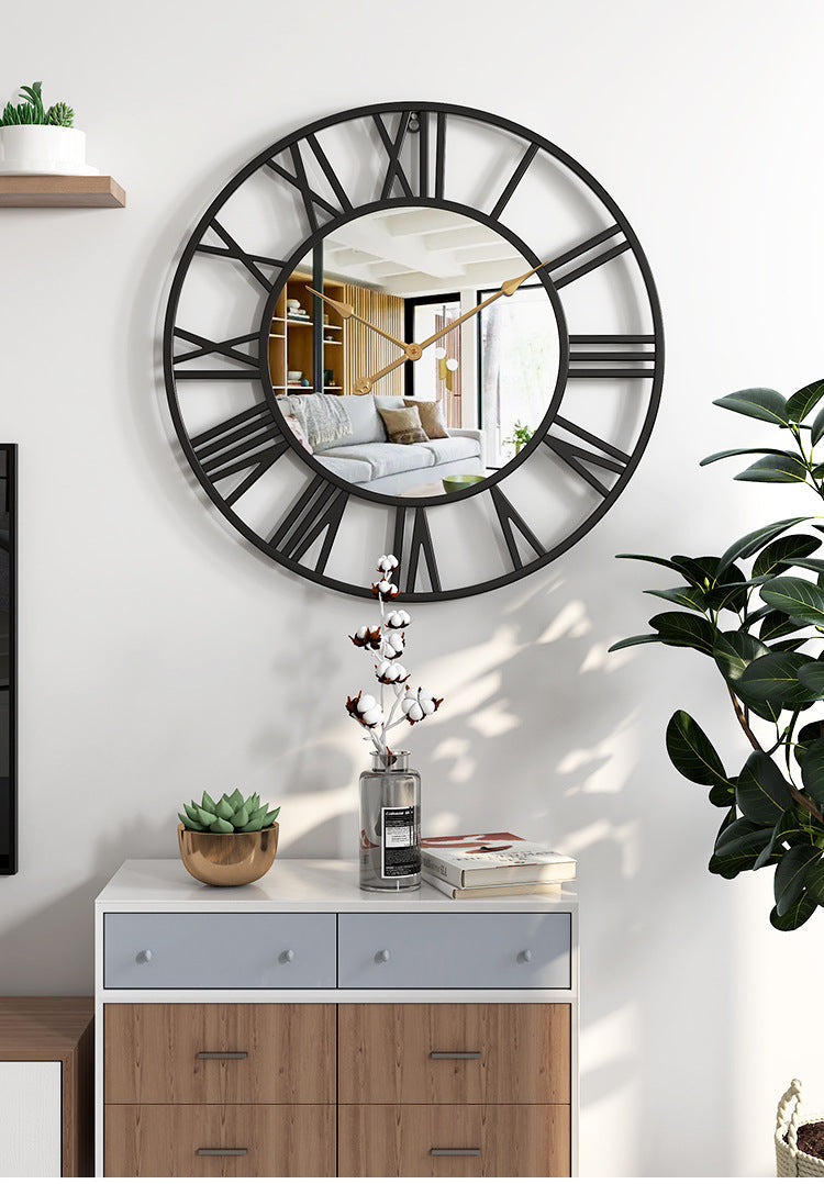 Large Vintage Metal Wall Clock with Mirror 39cm