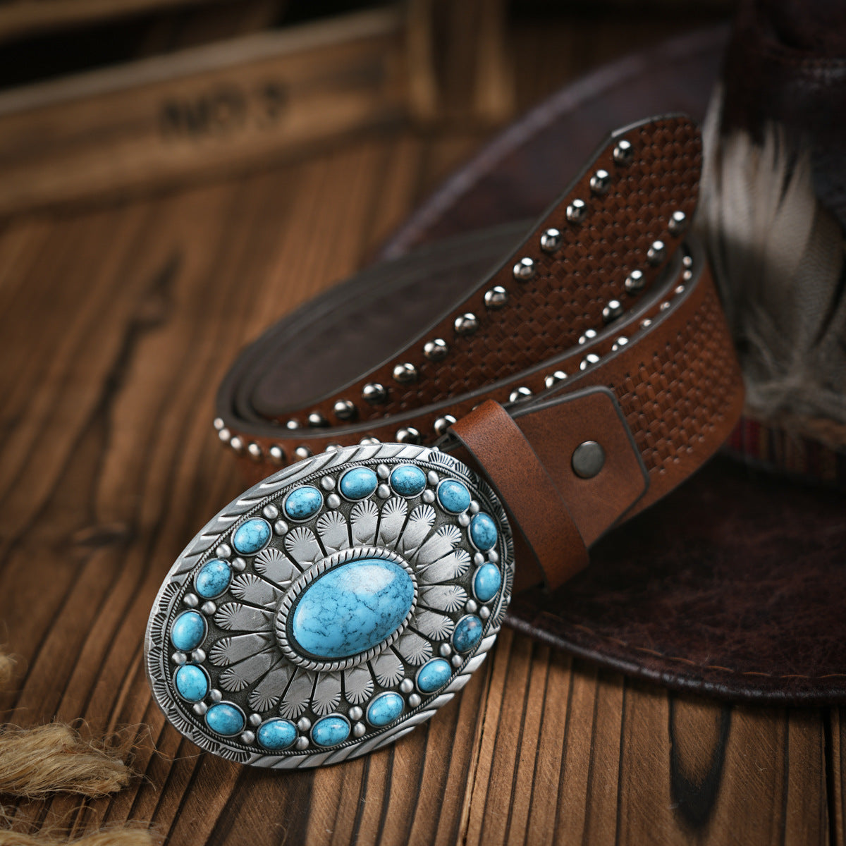 Men's Western Style Vegan Leather Belt with Metal Buckle