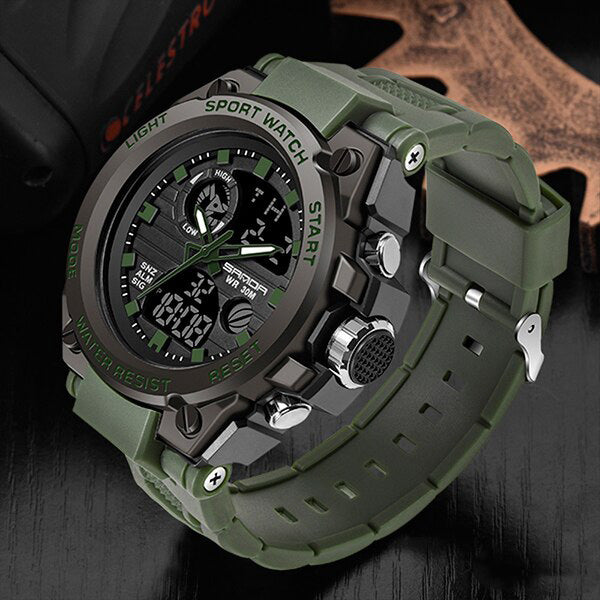 Military Style Men's Analog Digital Watch with Multifunction Display