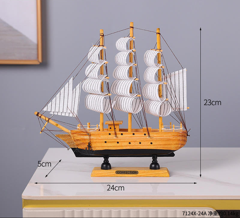 Nordic Wooden Sailboat LED Decorative Table Sculpture