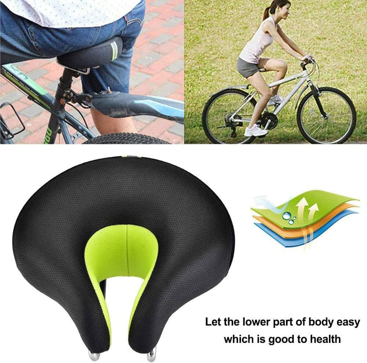Noseless Comfort Bike Saddle Thick Padded Shock Absorbing Seat