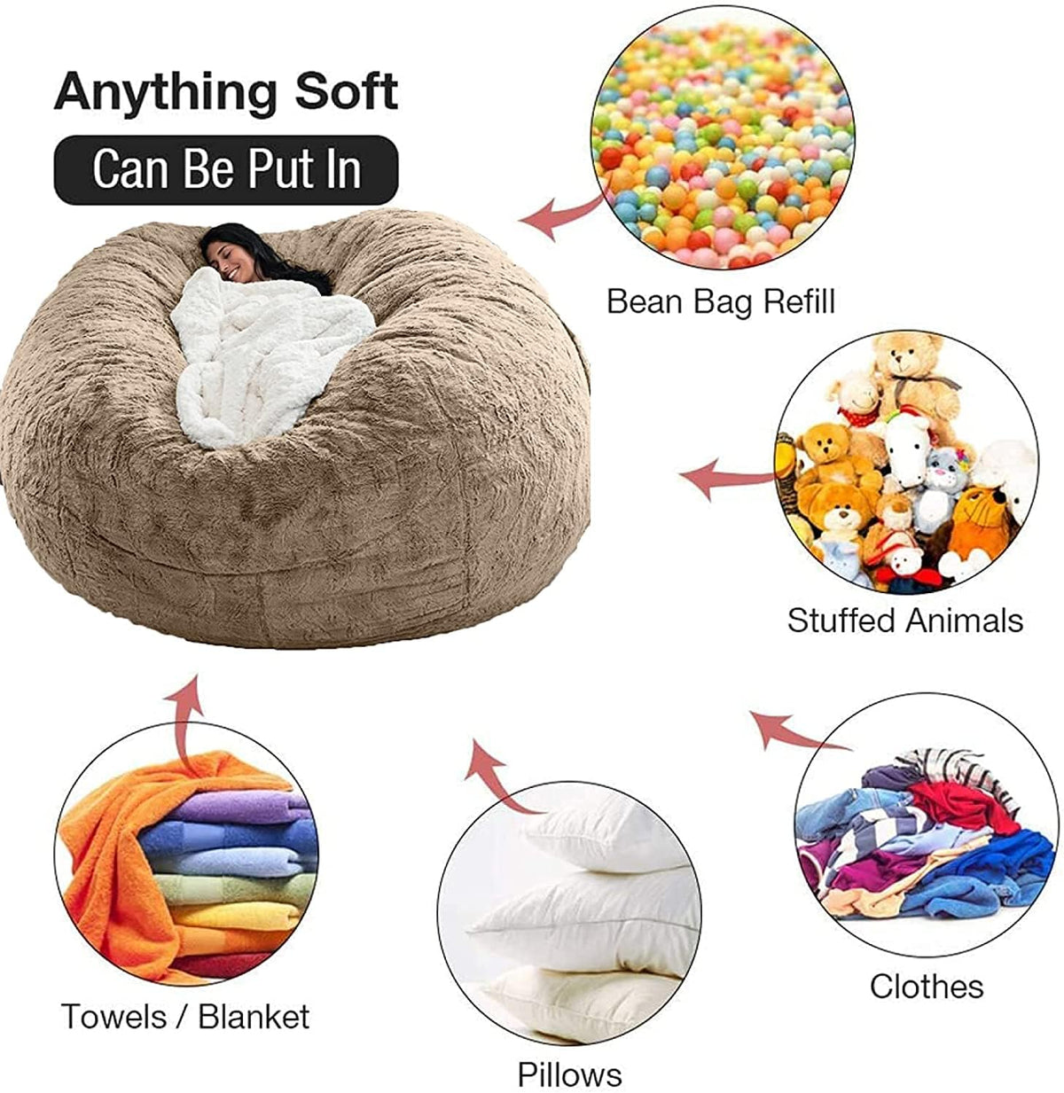 Oversized Faux Fur Bean Bag Cover 5ft Washable Lounge Chair Cover