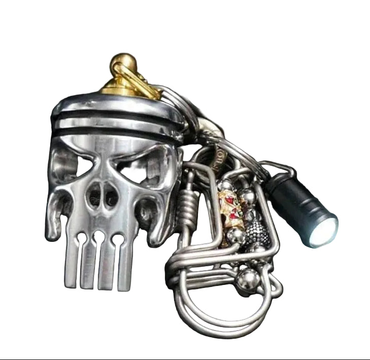 Piston Skull Keychain with Bottle Opener and Flashlight
