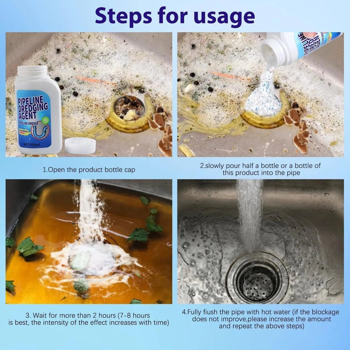 Powerful Drain Cleaner for Kitchen Bathroom Pipes