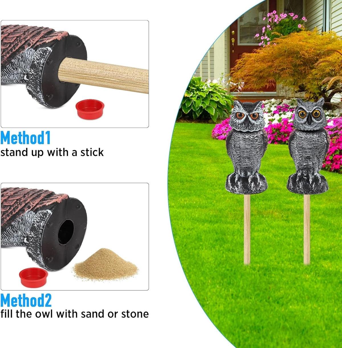 Realistic Rotating Owl Decoy Bird Repellent 2 Pack