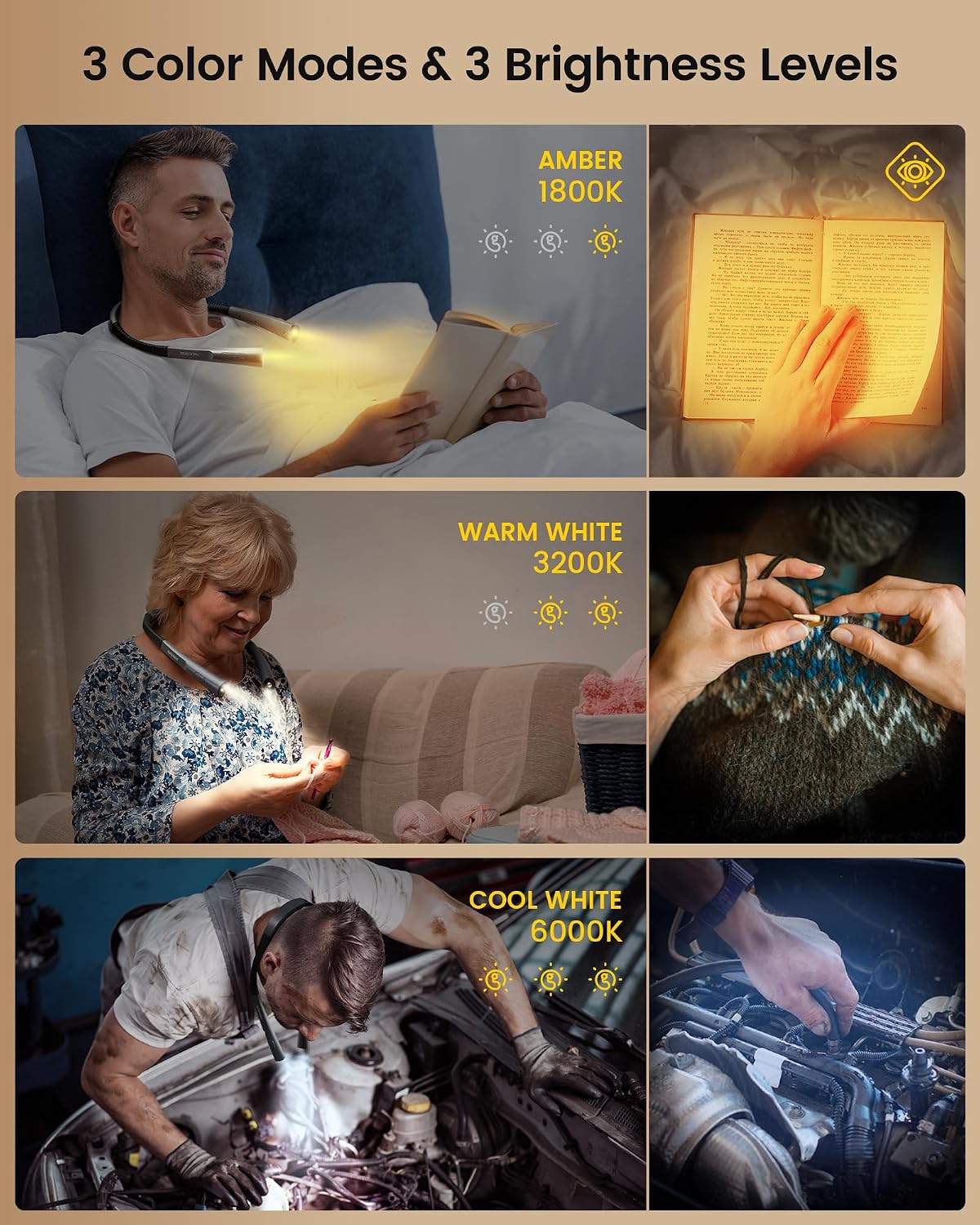 Rechargeable LED Neck Reading Light with Adjustable Brightness