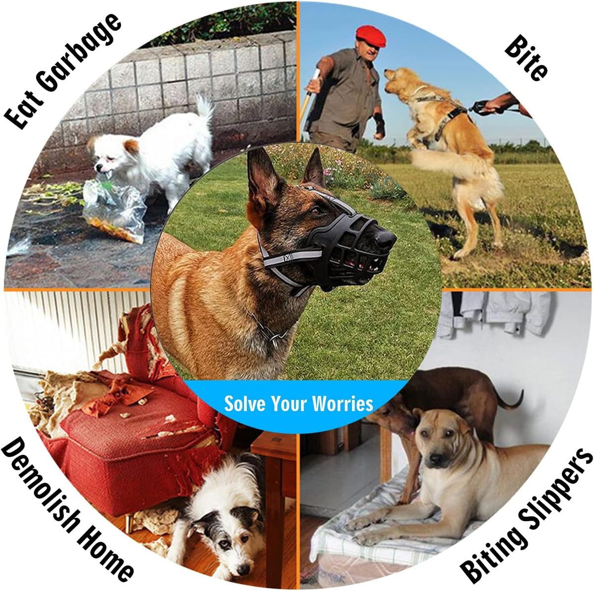Reflective Breathable Dog Muzzle Adjustable Water Friendly Pet Muzzle
