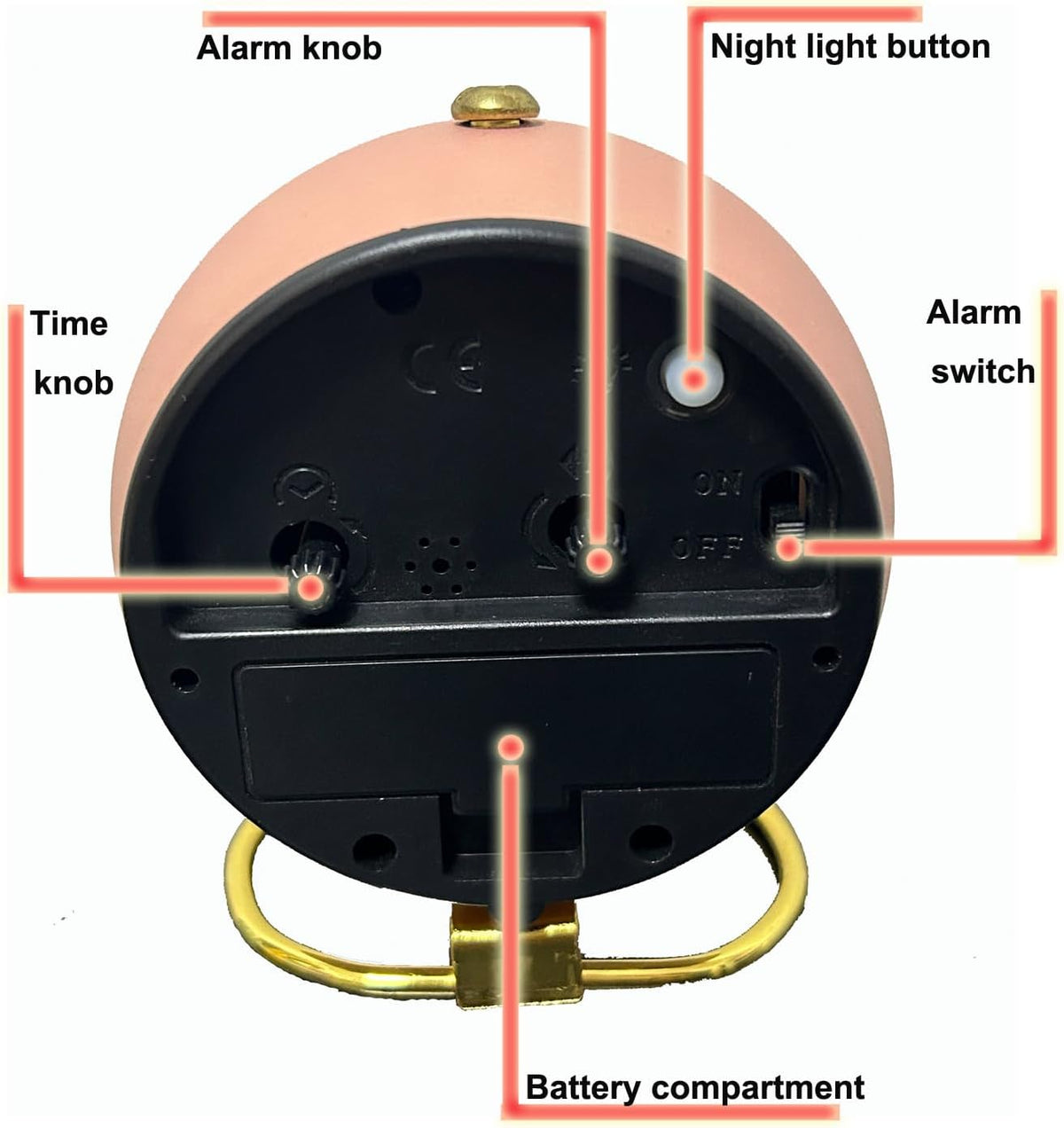 Retro Analog Alarm Clock with Silent Non-Ticking Movement