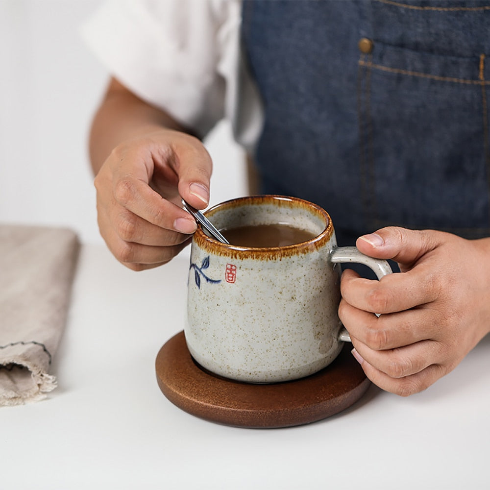 Retro Handmade Ceramic Coffee Cup with Lid