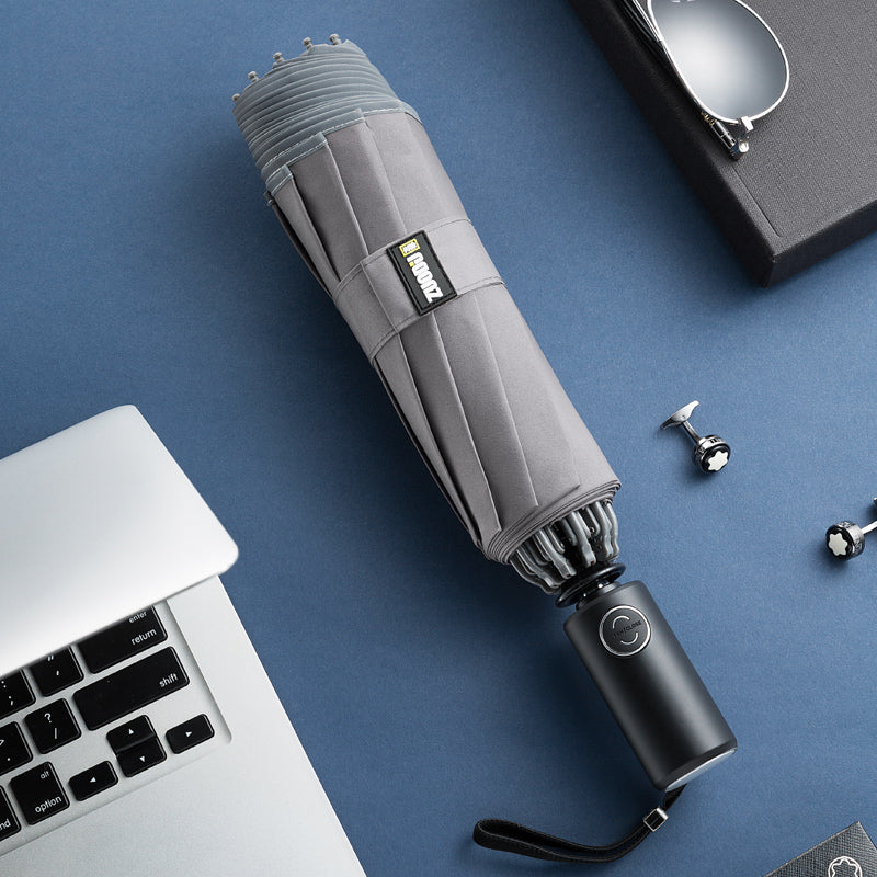 Reverse Folding Umbrella with LED Light and Windproof 10 Rib Frame