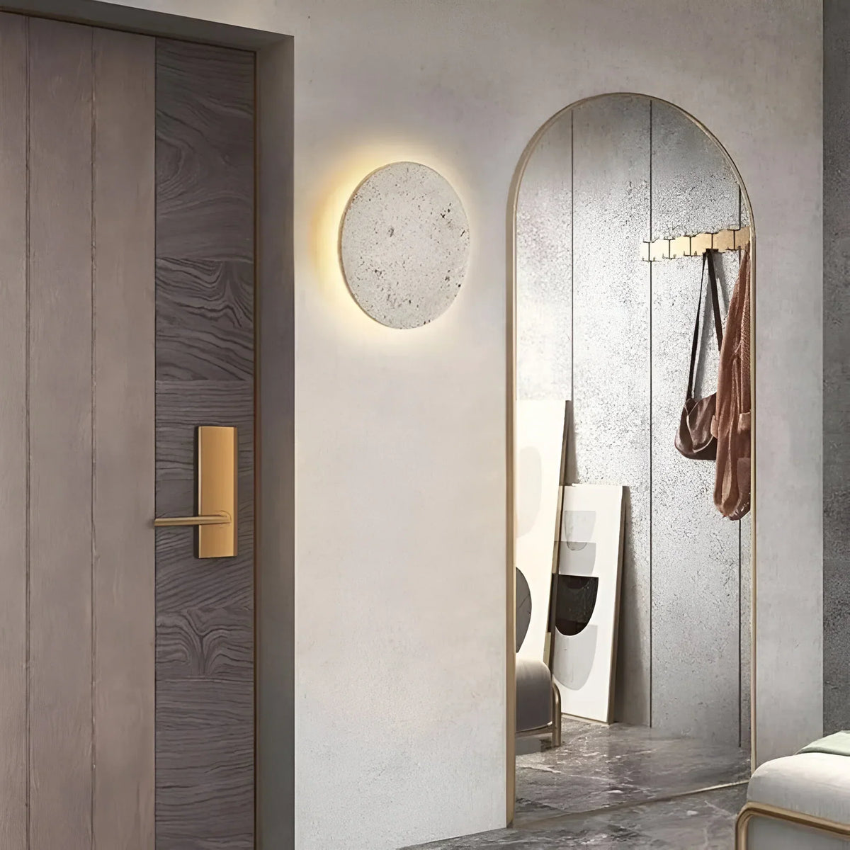 Round Natural Stone LED Wall Light Fixture
