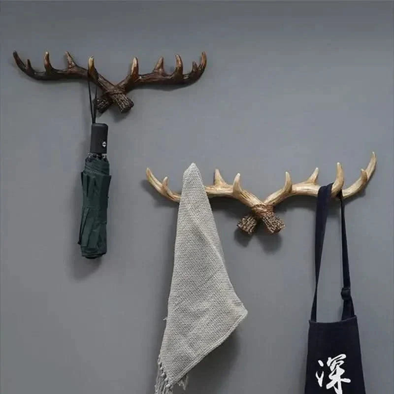 Rustic Antler Wall Hook Coat and Hat Organizer
