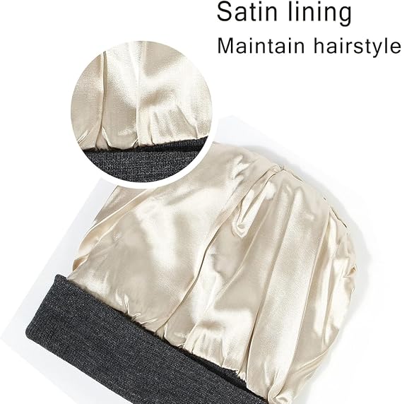 Silk Lined Winter Beanie Wool Hair Friendly Hat