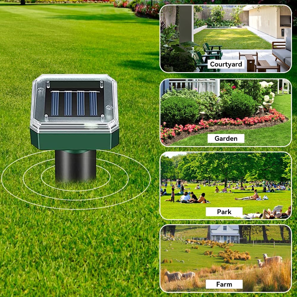 Solar Powered Ultrasonic Mole Repellent Stakes Pack of 4