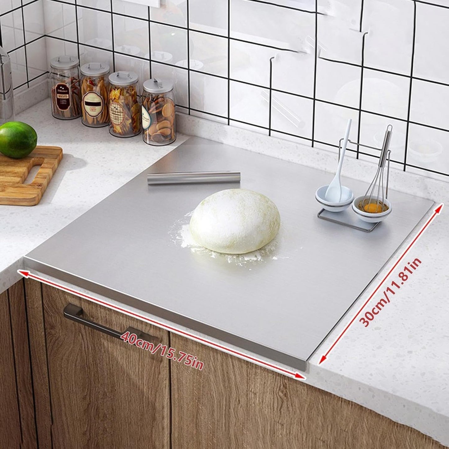 Stainless Steel Cutting Board with Non Slip Base and Lip