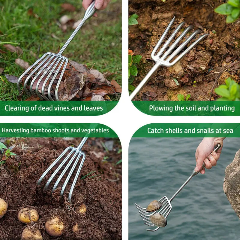 Stainless Steel Hand Garden Rake with Non Slip Handle