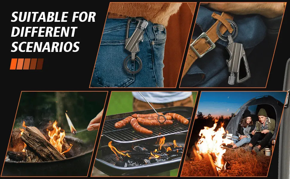 Survival Fire Starter Keychain with Bottle Opener Reusable Lighter