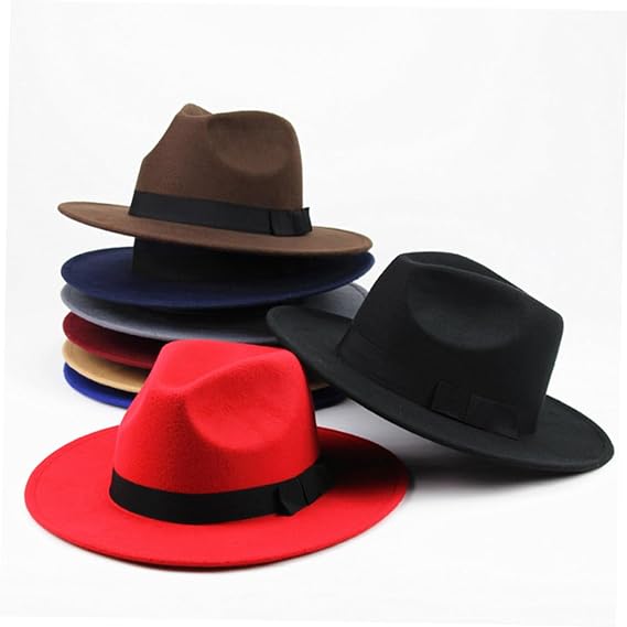 Unisex Wool Fedora Hat with Wide Brim Vintage Style