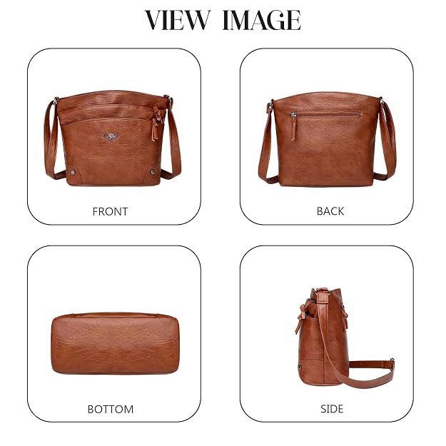 Vintage Leather Shoulder Bag with Adjustable Strap and Pockets