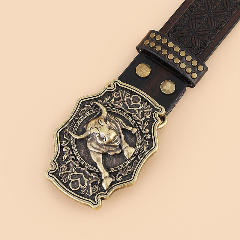 Vintage Western Cowboy Belt Animal Pattern Buckle