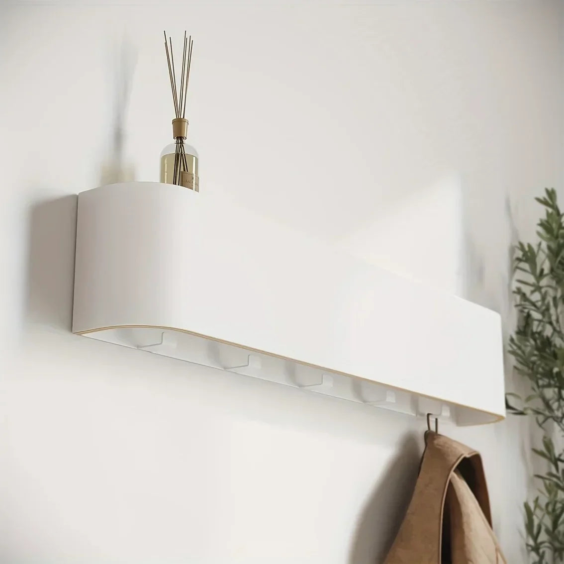 Wall Mounted Coat Rack with Shelf and Hidden Hooks