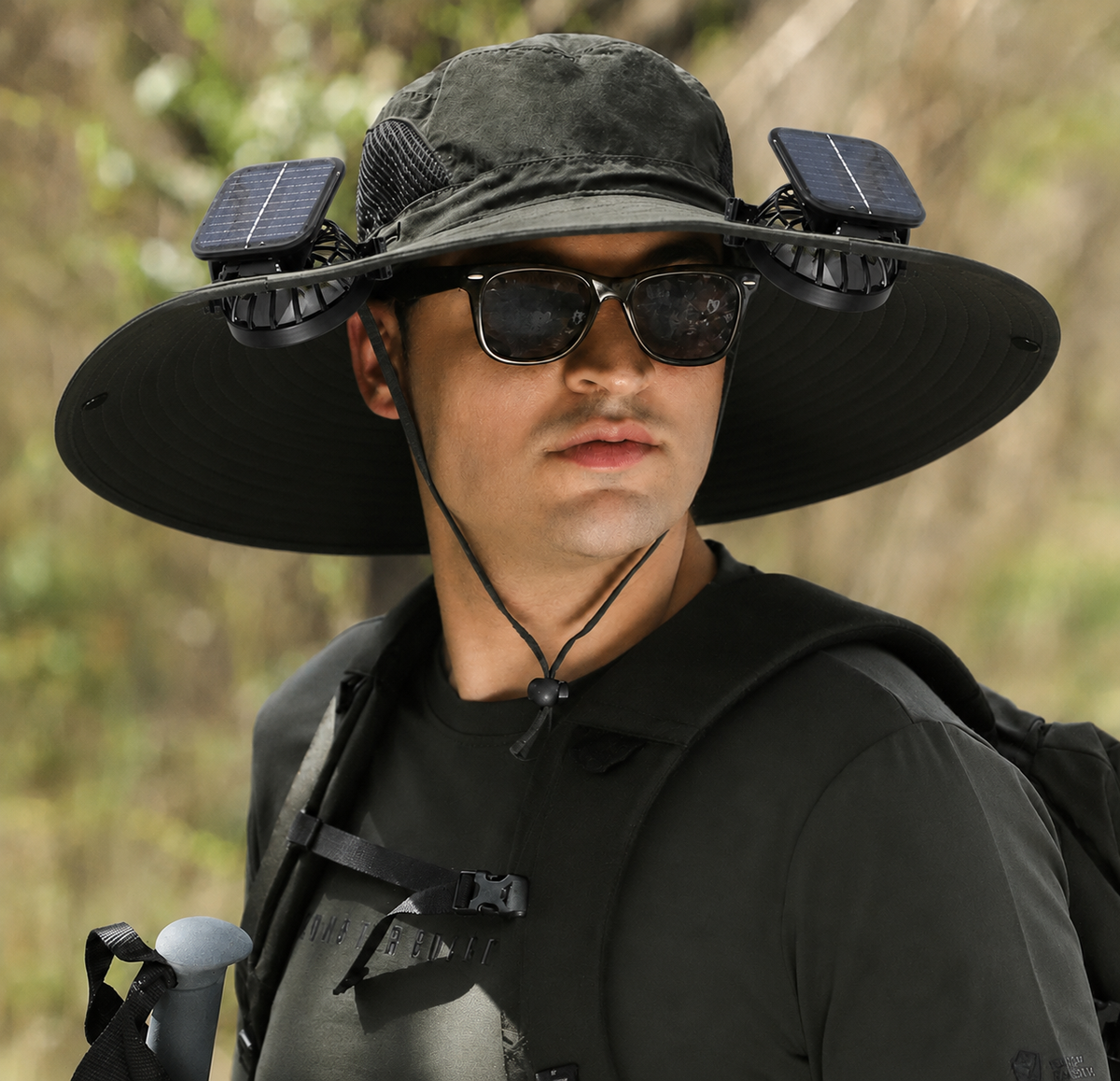 Wide Brim Solar Fan Sun Hat with USB Rechargeable Cooling