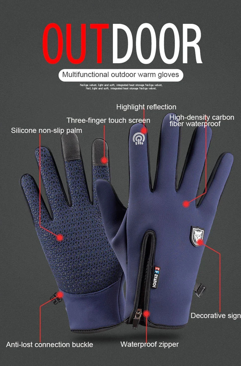 Winter Waterproof Thermal Gloves With Touchscreen Fingers