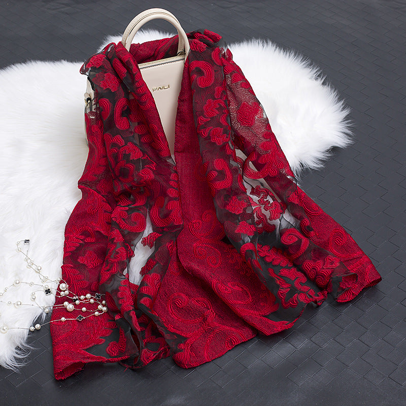 Women's Floral Organza Silk Feel Scarf Wrap Shawl
