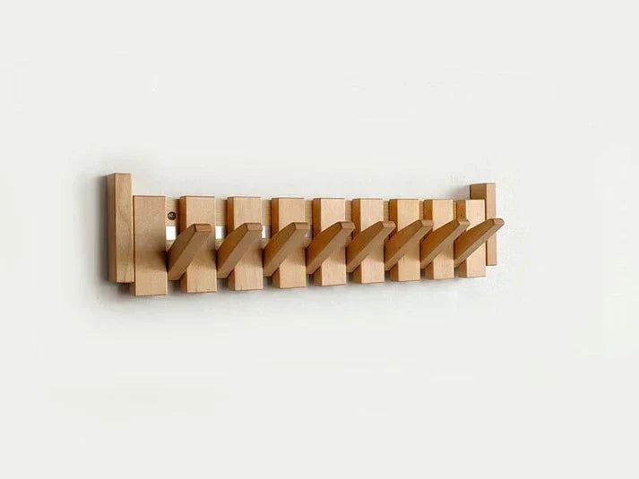 Wooden Piano Key Wall Coat Rack with Folding Hooks