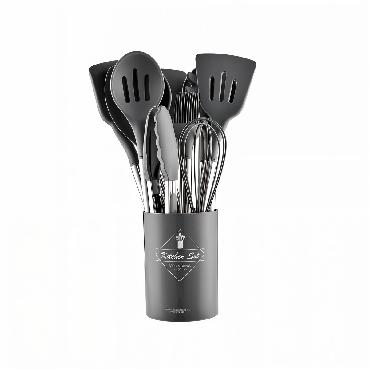 12 Piece Silicone Kitchen Utensil Set with Stainless Steel Handles