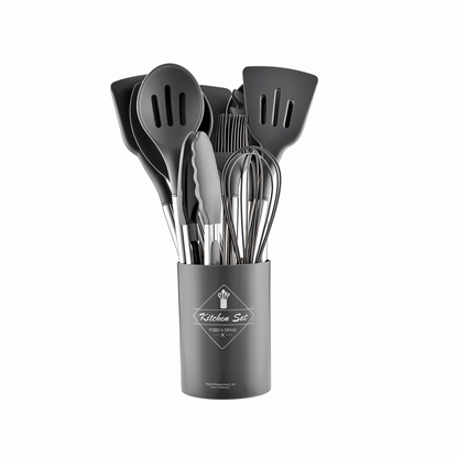 12 Piece Silicone Kitchen Utensil Set with Stainless Steel Handles