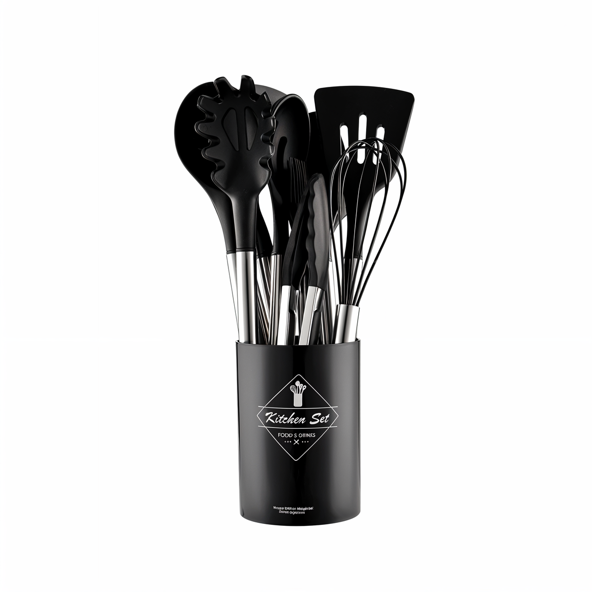 12 Piece Silicone Kitchen Utensil Set with Stainless Steel Handles
