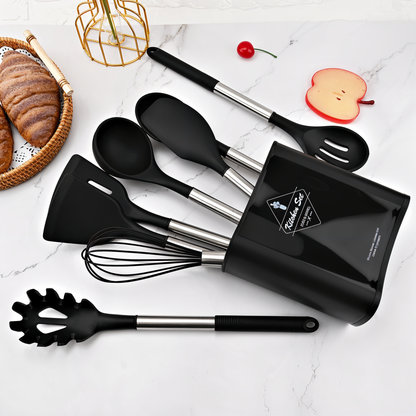 12 Piece Silicone Kitchen Utensil Set with Stainless Steel Handles