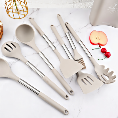 12 Piece Silicone Kitchen Utensil Set with Stainless Steel Handles