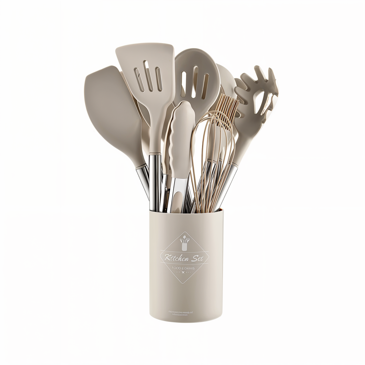 12 Piece Silicone Kitchen Utensil Set with Stainless Steel Handles