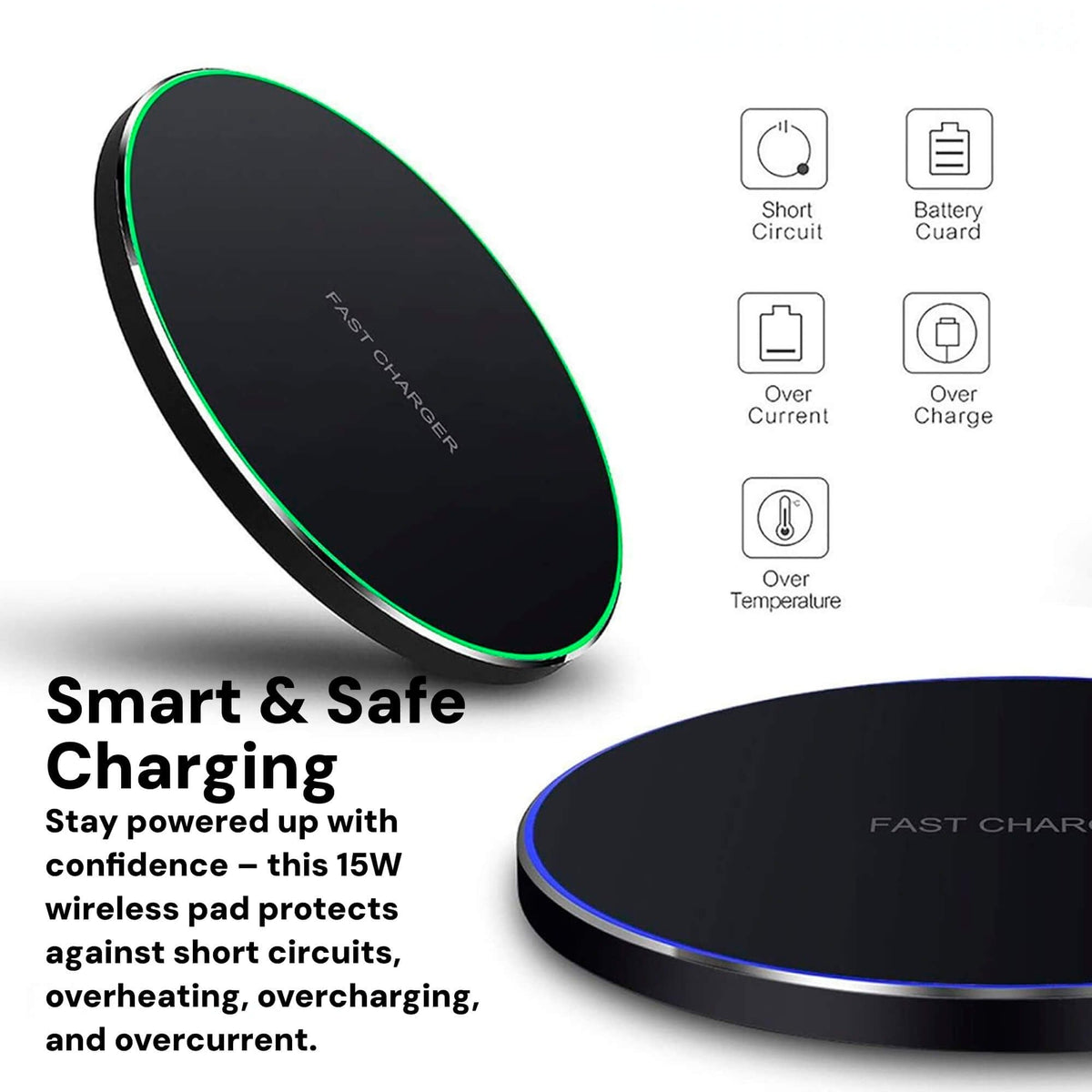15W Fast Wireless Charging Pad for Qi Compatible Smartphones