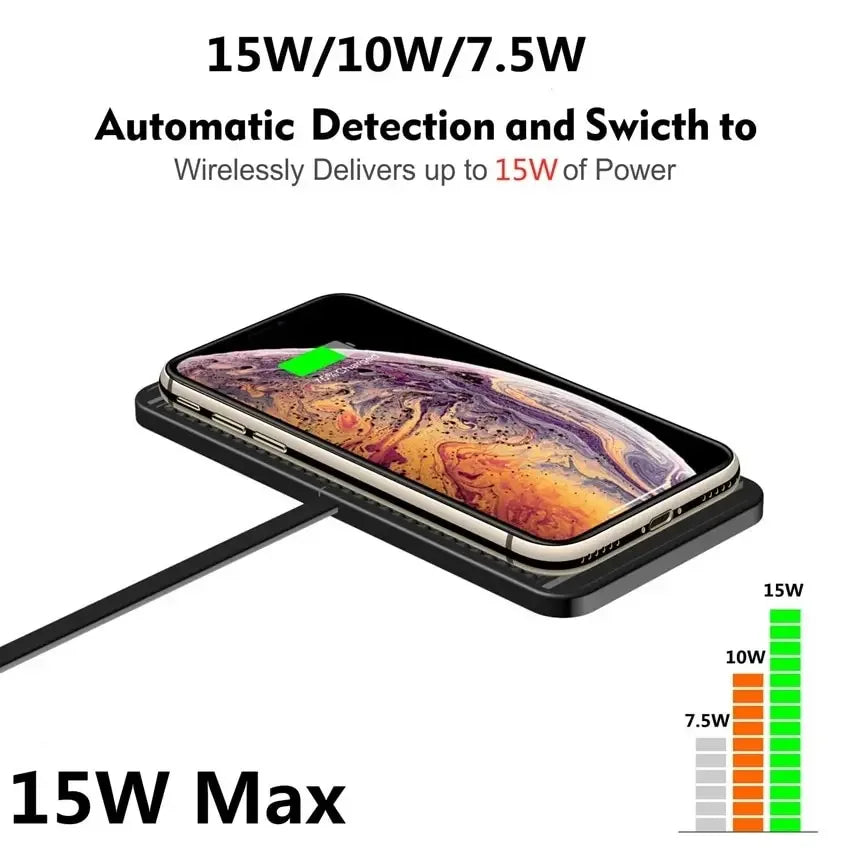 15W Wireless Charging Pad with Non Slip Silicone Base
